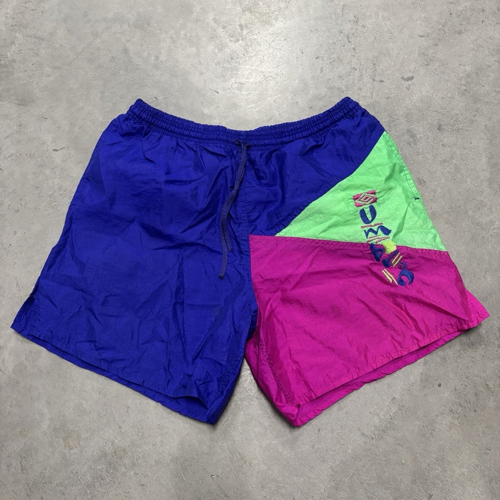 Umbro Vintage Color Block Nylon Adult Soccer Shorts Size L‎ Made in USA 90s Rare